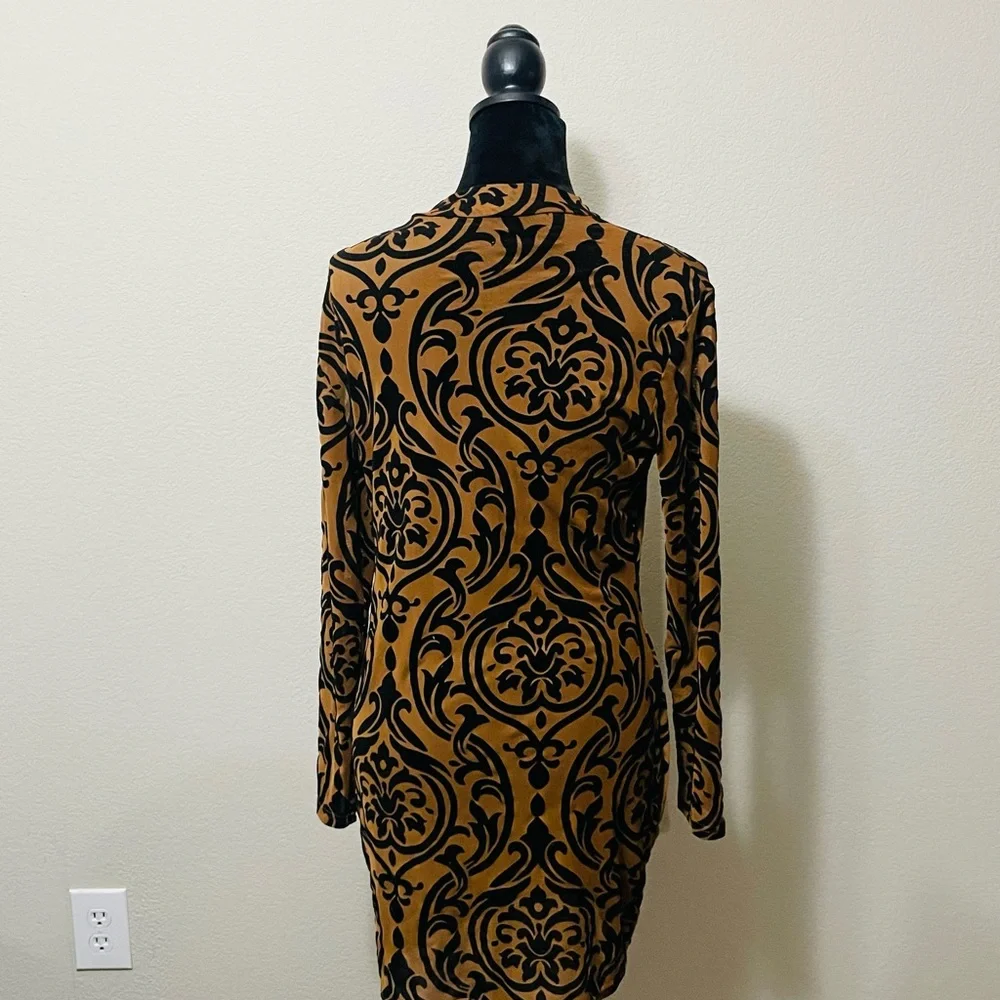 Black and Brown Long Sleeve Mock Neck Bodycon Dress - Picture 4 of 5